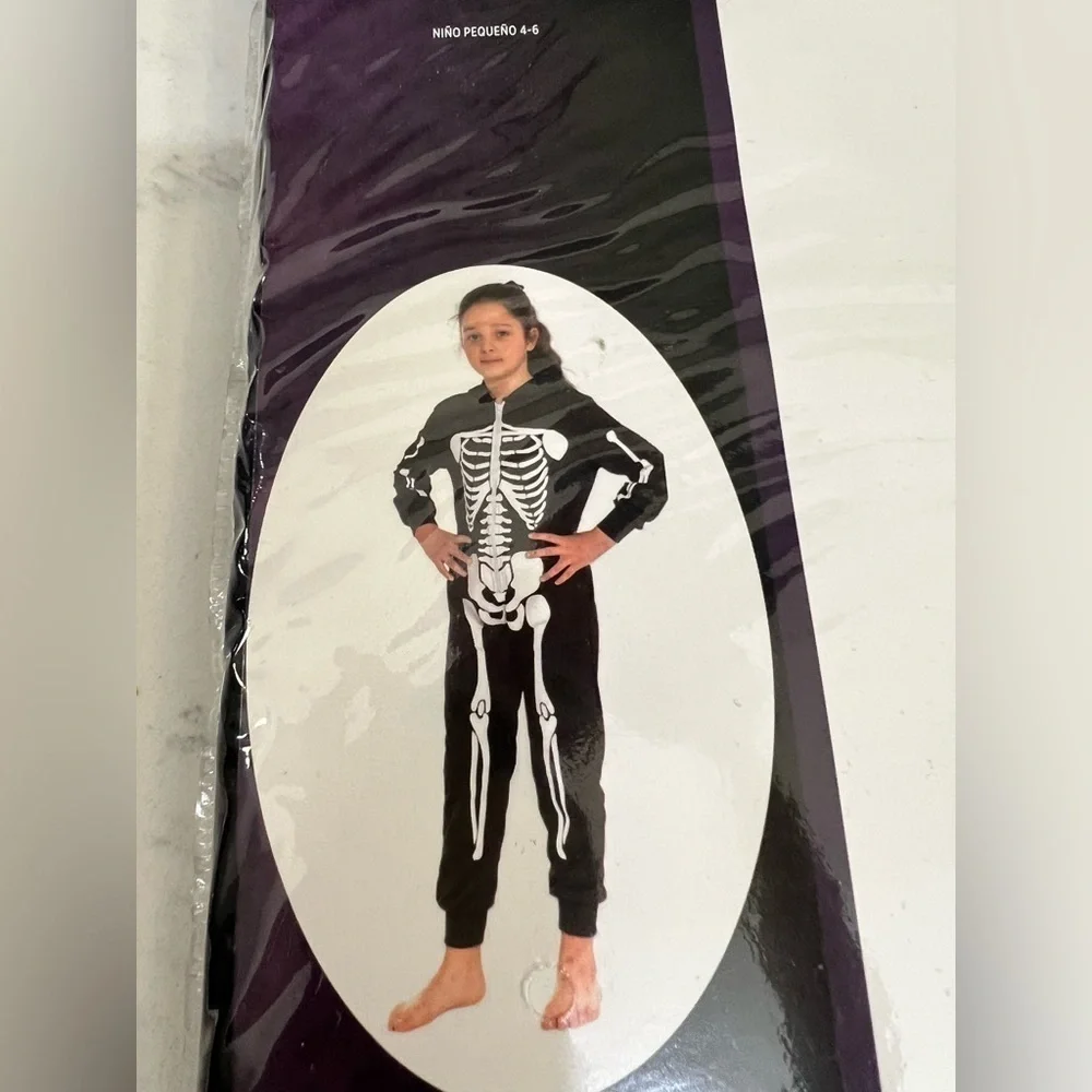 Black Skeleton Hooded Bodysuit Costume for Kids